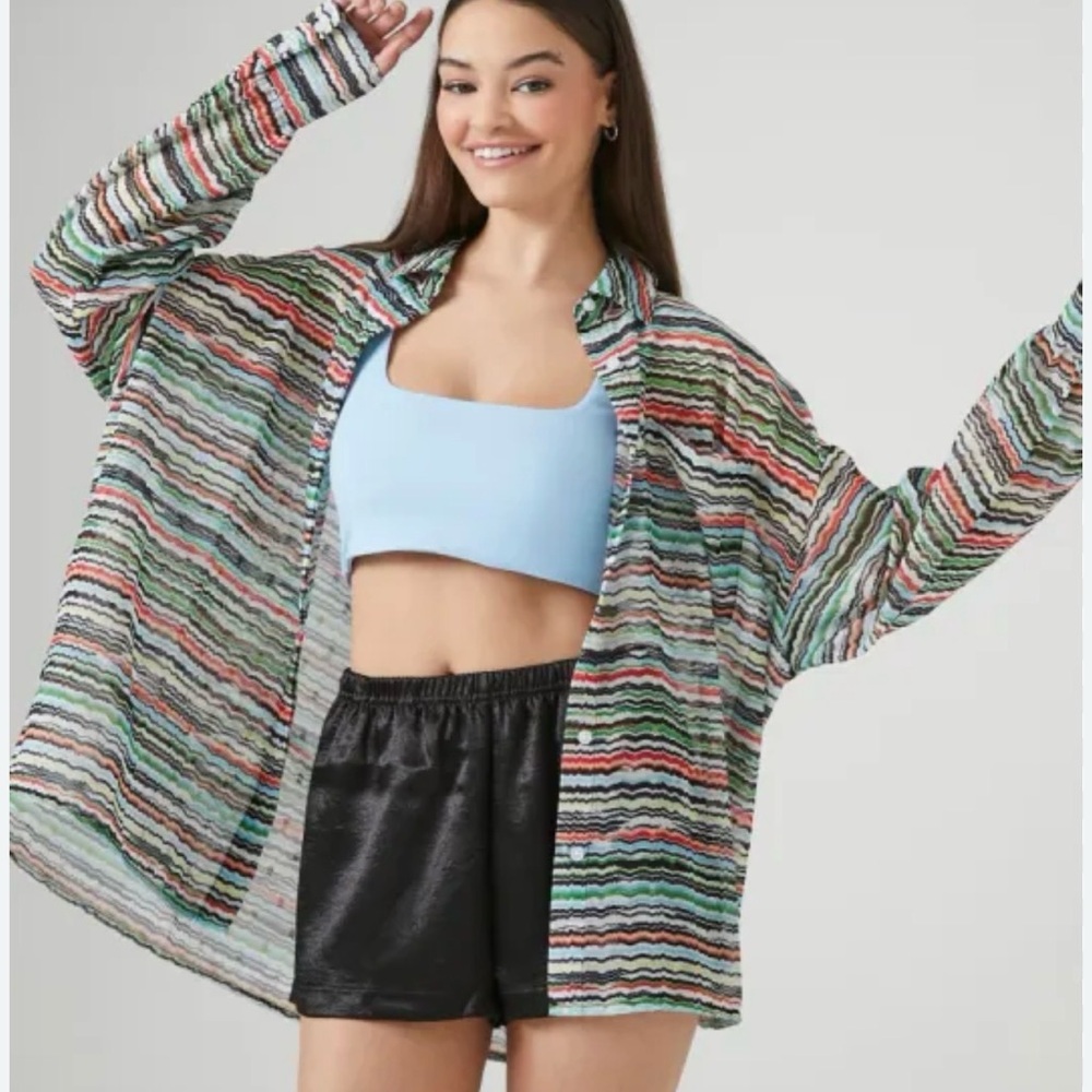 Forever 21 Multicolor Striped Shirt with Light Blue Camisole